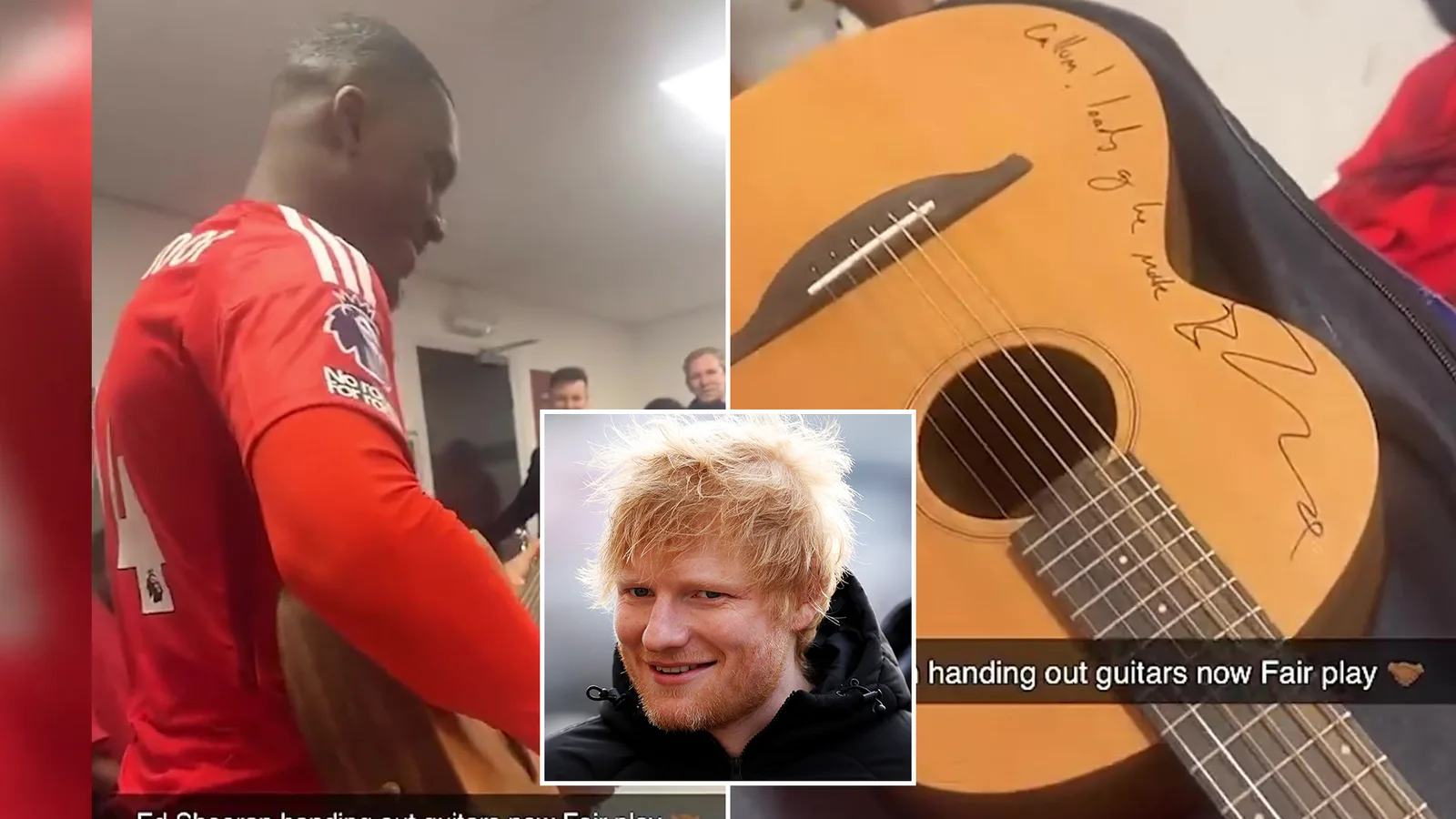 Les coéquipiers de Nottingham Forest Star Serenades après avoir été bizarrement doué de guitare par Ed Sheeran après Ipswich Win