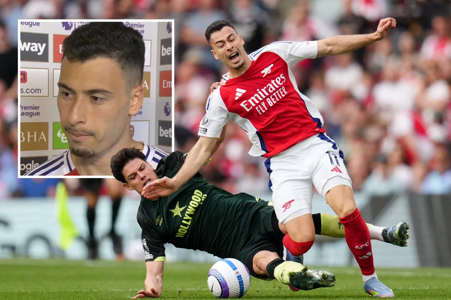 «  Il aurait pu me casser la jambe  » – Martinelli d’Arsenal frappe à la star de Brentford qui s’est échappé du carton rouge pour le tacle «méchant»