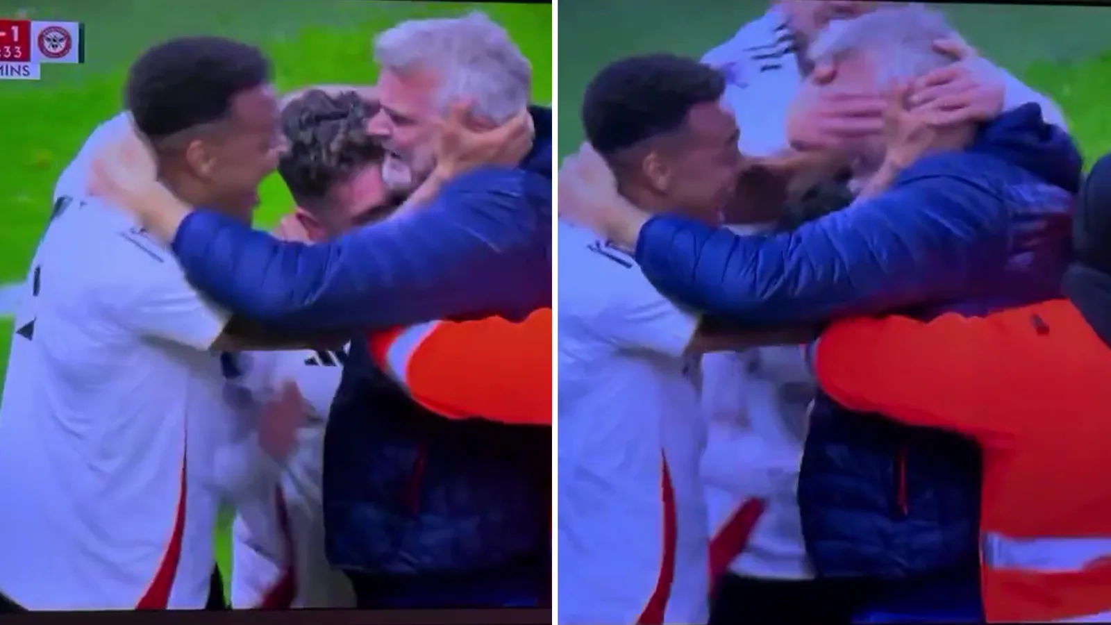 Les stars de Fulham giflent à plusieurs reprises un fan envahisseur sur la tête lors de célébrations sauvages alors qu’il est entraîné par les stadiers