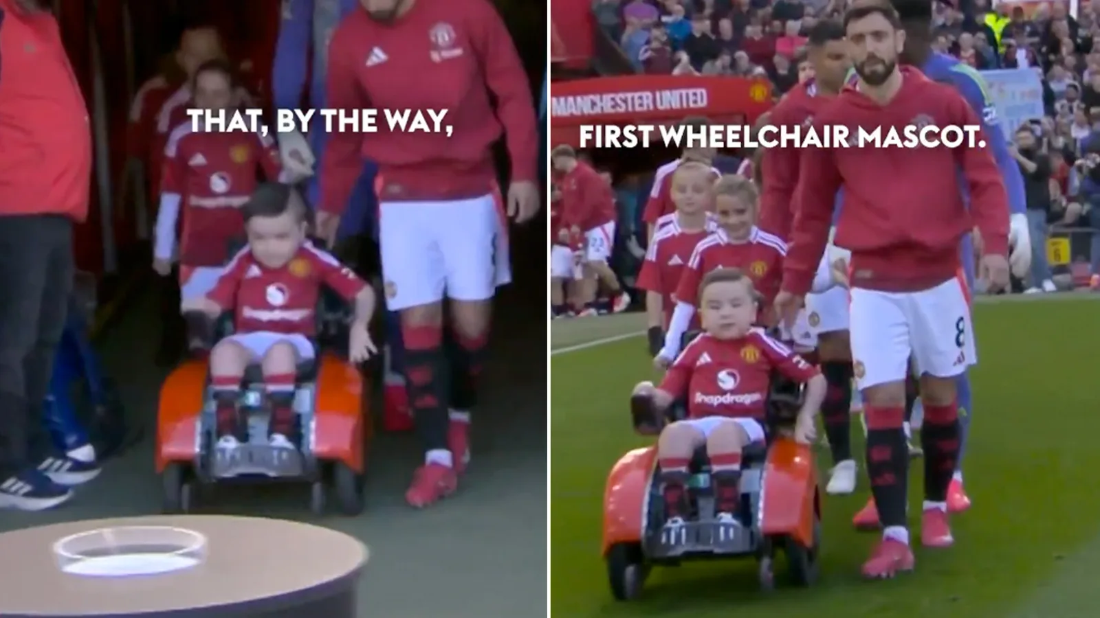 Bruno Fernandes sort pour Manchester Derby avec la première mascotte en fauteuil roulant après avoir vu la célébration de 7 ans en ligne