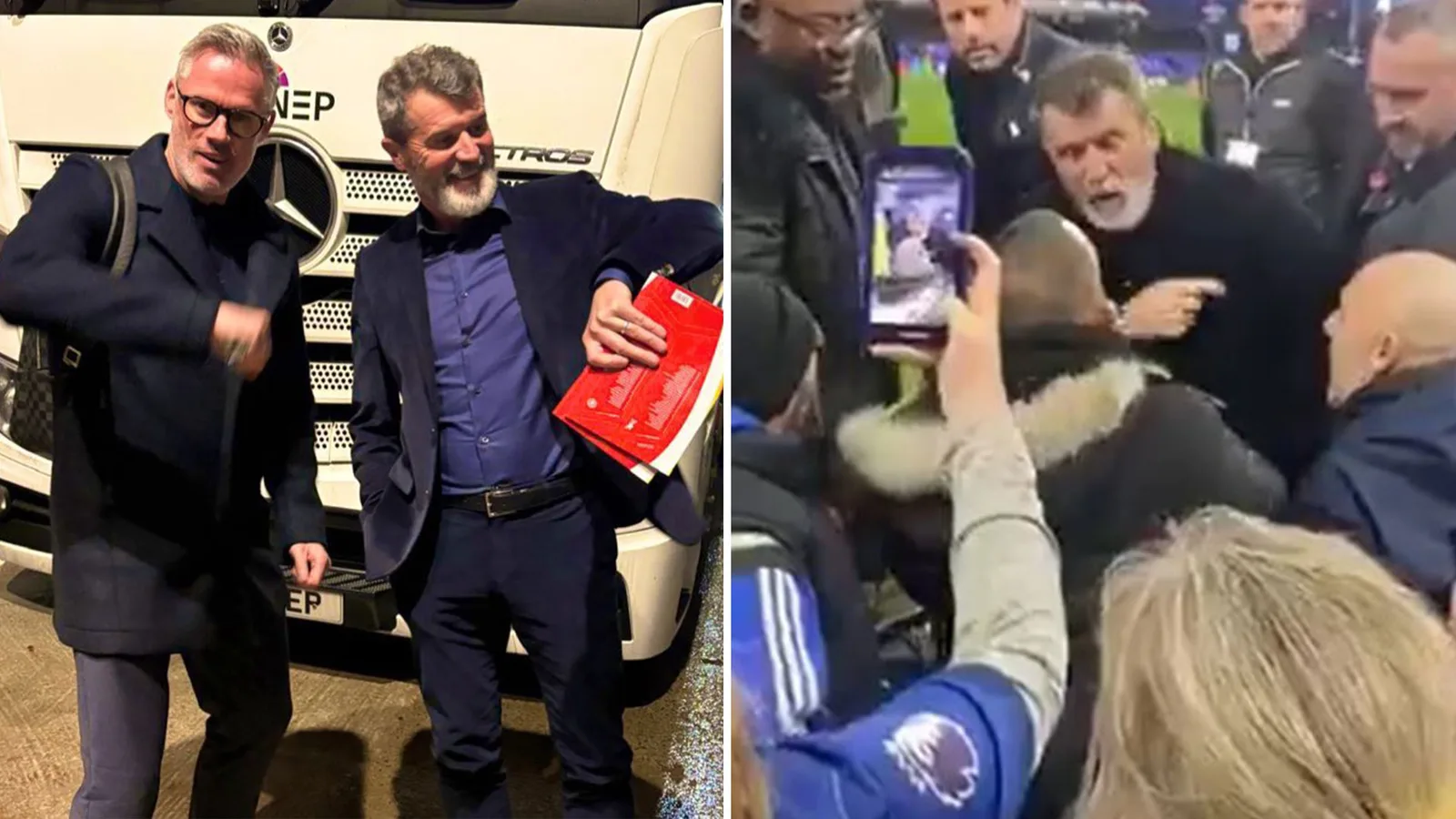 Roy Keane vérifie en plaisantant sa montre alors que l’expert de Sky Sports « attend un fan d’Ipswich dans un parking » après un affrontement avec un supporter