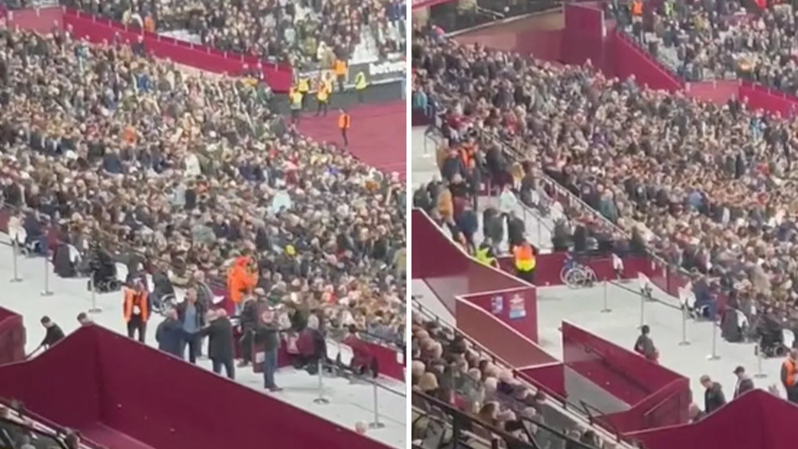 Les fans de West Ham ont été filmés en train de sortir après 34 minutes alors qu’ils s’inclinaient 4-0 contre Arsenal dans une première mi-temps de football sauvage.