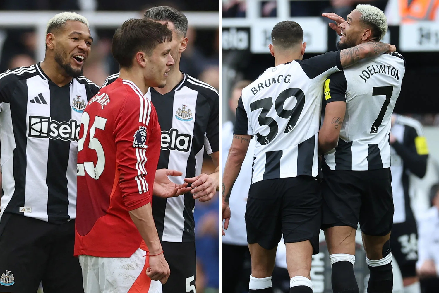 Moment Furious Newcastle Star Joelinton ‘Offre à Manuel Ugarte un morceau dans le tunnel’ car il est sous-jacent vs man utd