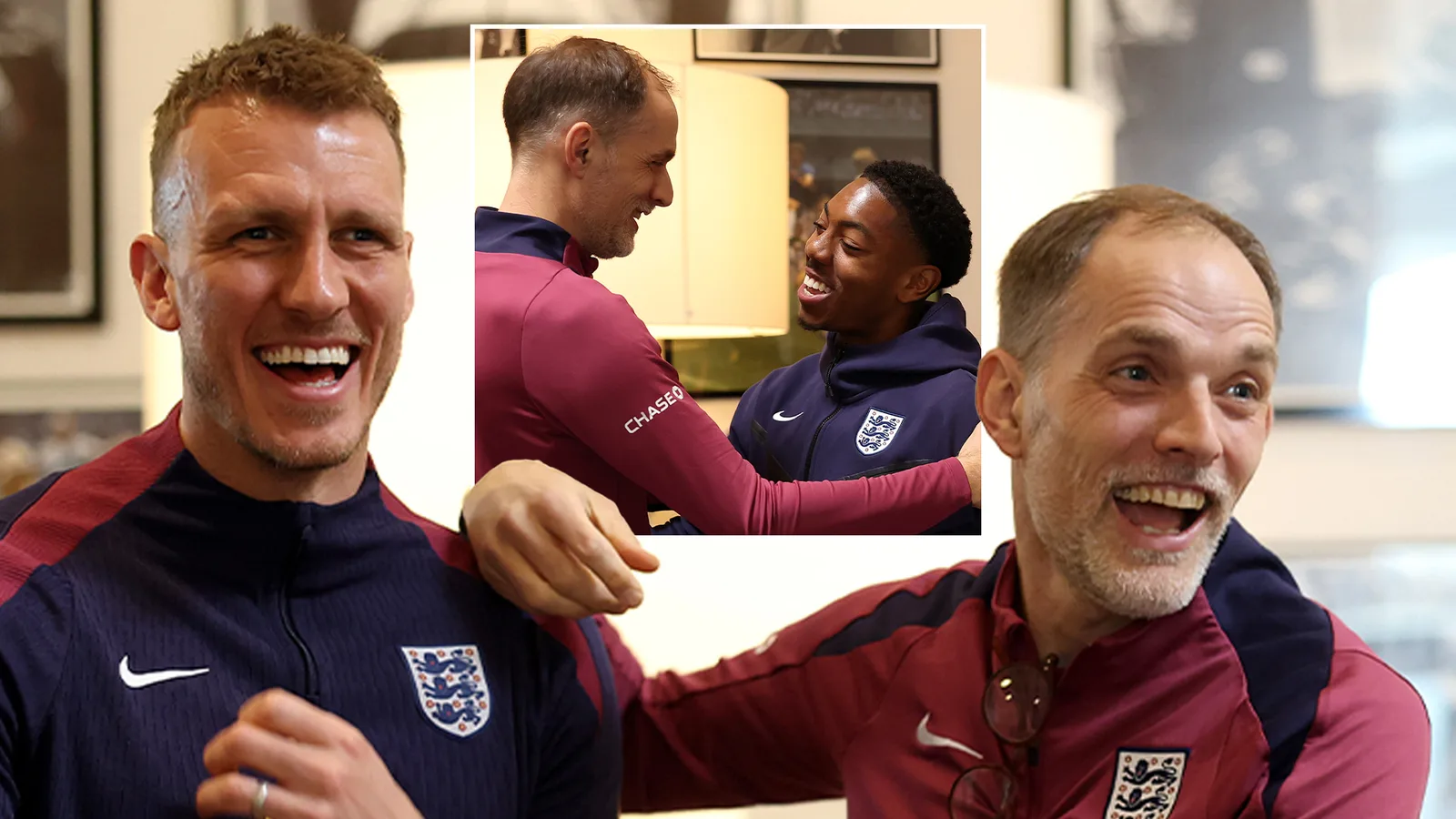 Thomas Tuchel partage un câlin avec Dan Burn et Lewis-Skelly alors que les stars de l’Angleterre arrivent à St George’s Park pour double tête
