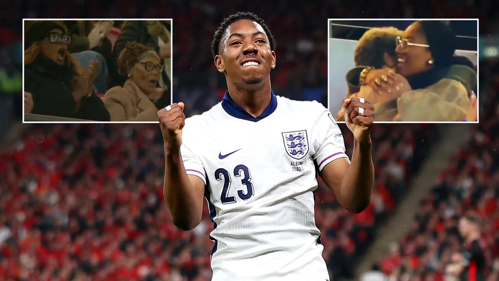 Moment émotionnel La famille de Myles Lewis-Skelly est aperçue se déchaîner dans la foule de Wembley après son objectif historique de l’Angleterre