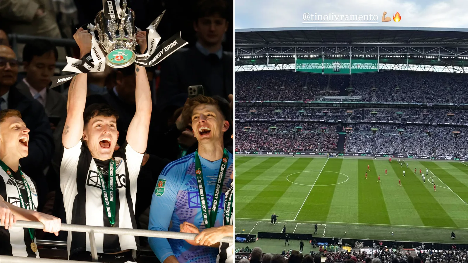 La superstar de la Ligue des champions, 22 ans, se présente à Wembley pour soutenir Newcastle Ace Tino Livramento