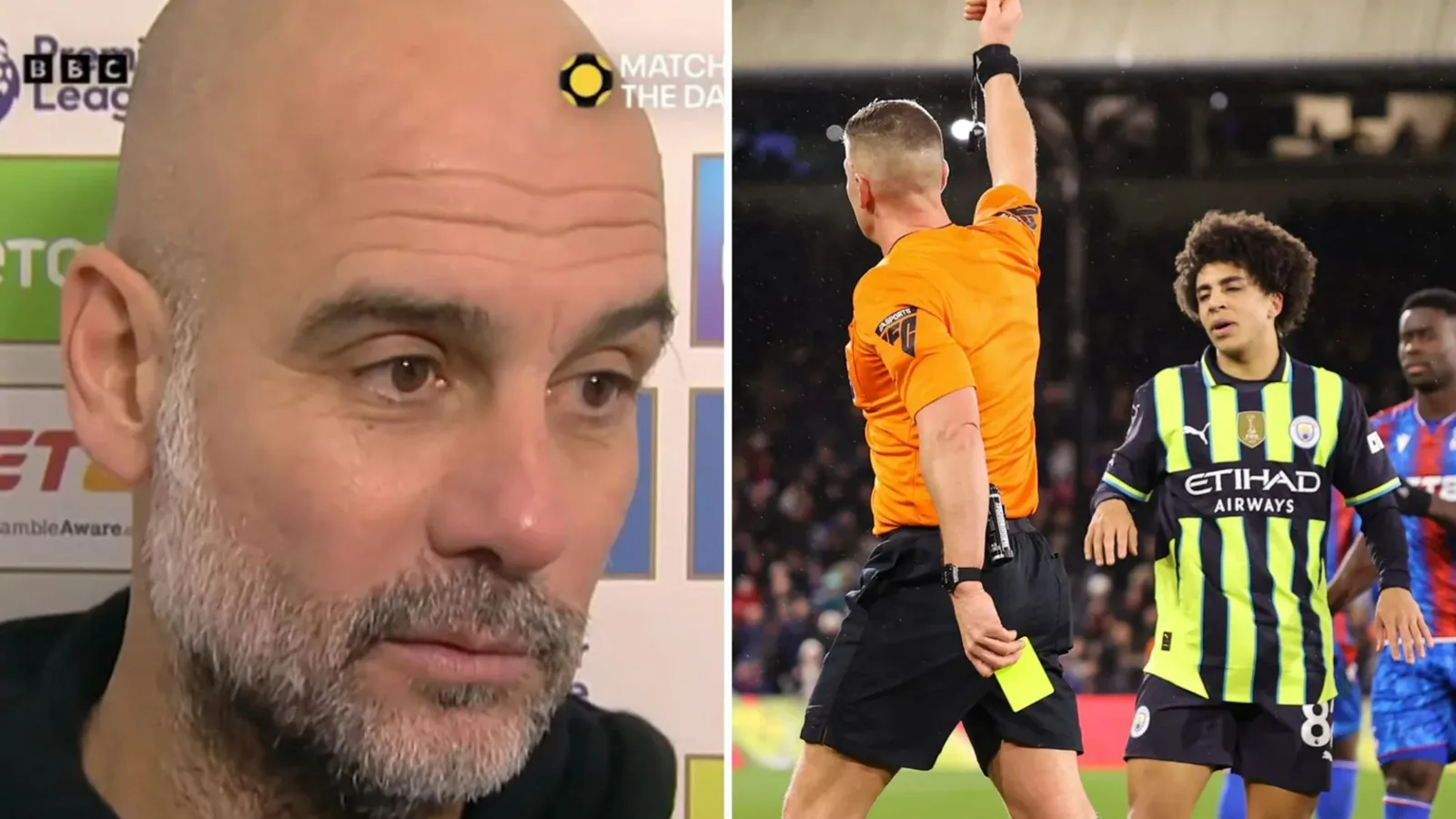 Le patron de Man City assiégé, Pep Guardiola, impliqué dans une interview bizarre alors qu’il discutait du carton rouge de Rico Lewis